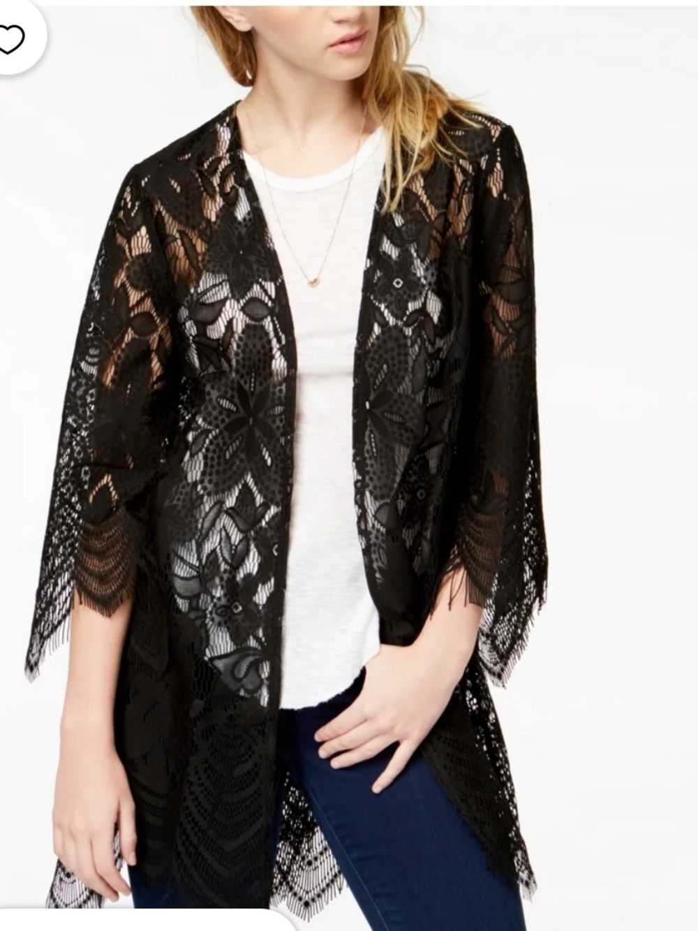 love, Fire Black Sheer Lace Open-Front Duster